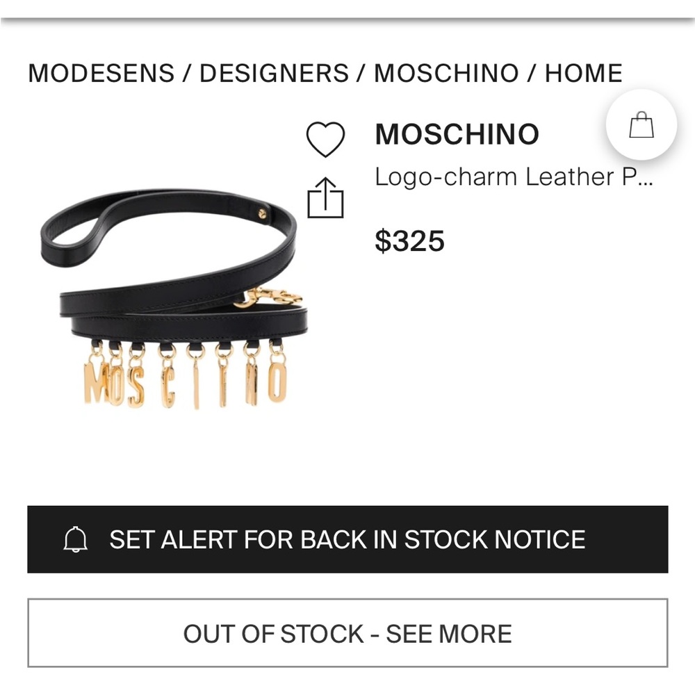 Moschino LOGO-CHARM LEATHER PET LEASH IN BLACK